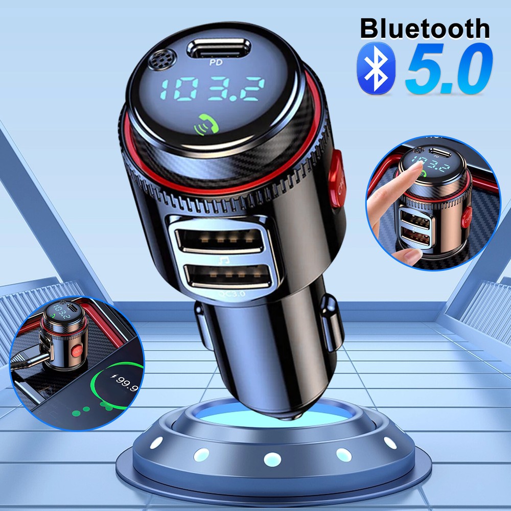 Bluetooth Radio Car Kit Wireless FM Transmitter PC QC3.0 USB Charger MP3 Player