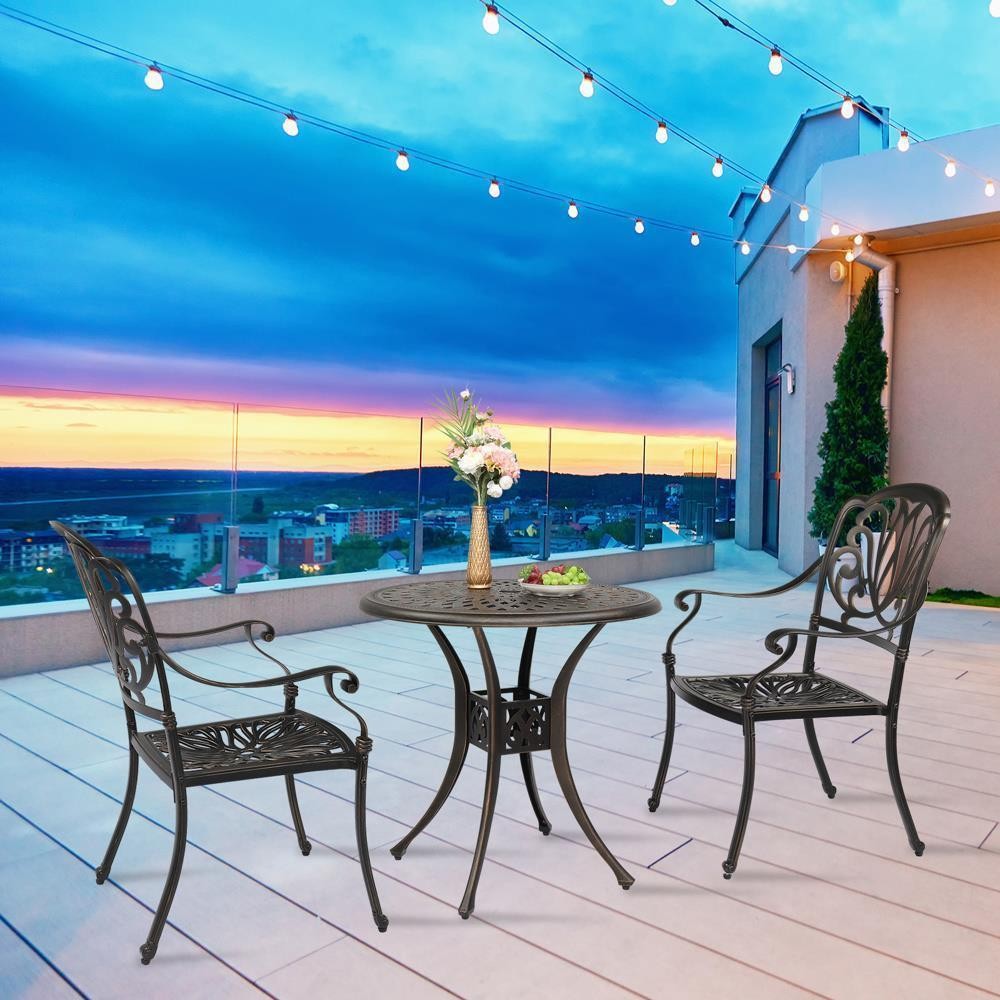 Antique Cast Aluminum Outdoor 31" With Umbrella Hole Round Patio Dining Table