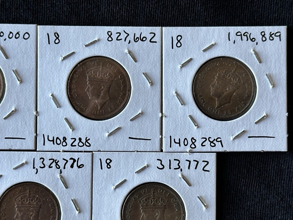 Newfoundland Canada Small Cent COMPLETE Collection 1938 - 1947!