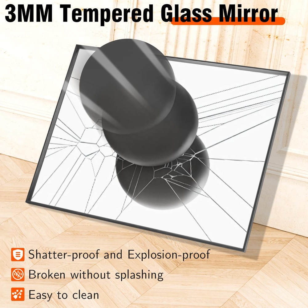 Bathroom Mirror, 24X36 Inch Matte Black Framed Mirror, Rectangular Wall Mirro...