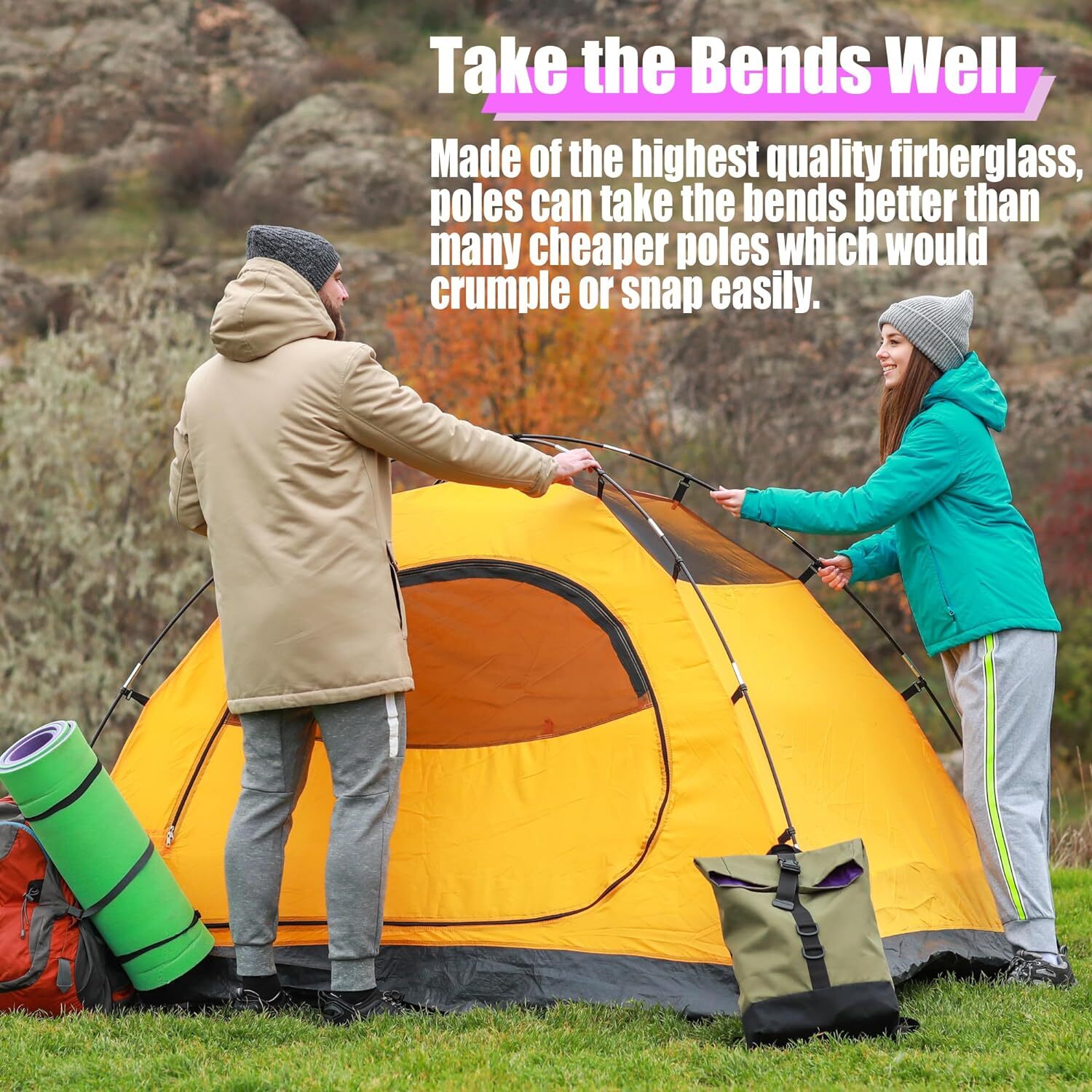 Betus Fibreglass Tent Poles Replacement - Pre-Assembled Black Tent Pole 12Ft