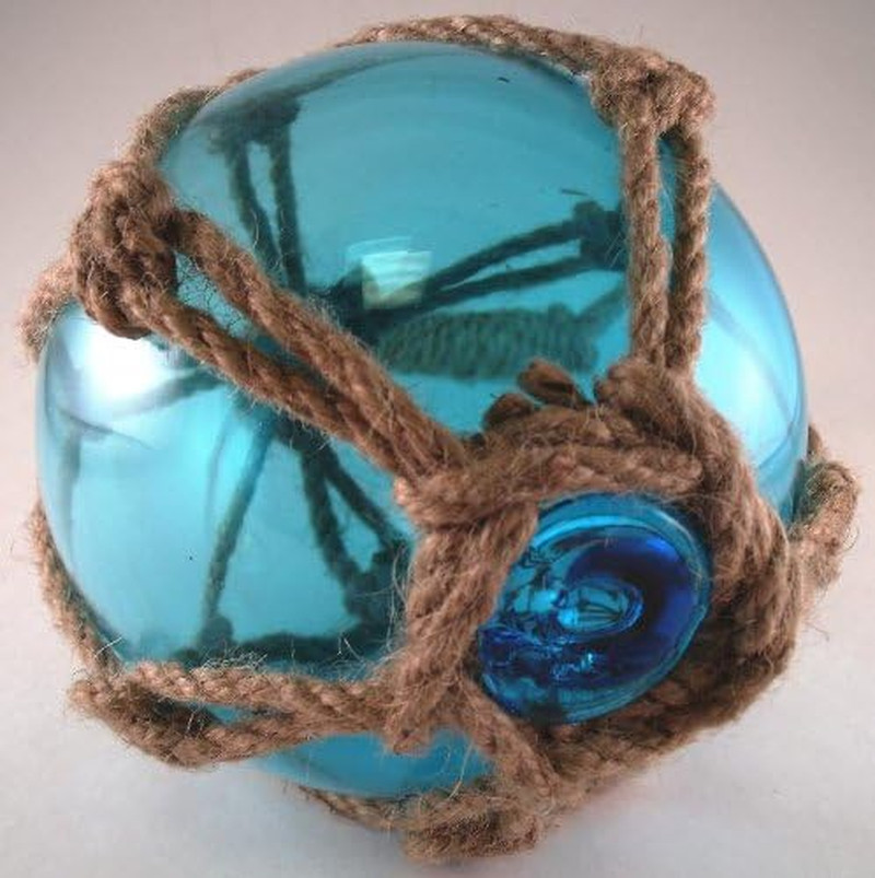 Japanese Glass Fishing Fish Net Float Buoy Tiki Decor Light Blue