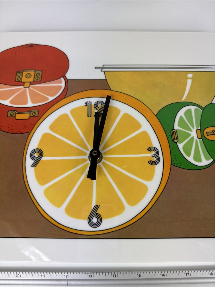 New Vtg 1970s Lemon Lime CLOCK Wall Clock David Davir RETRO Kitchen Tupperware