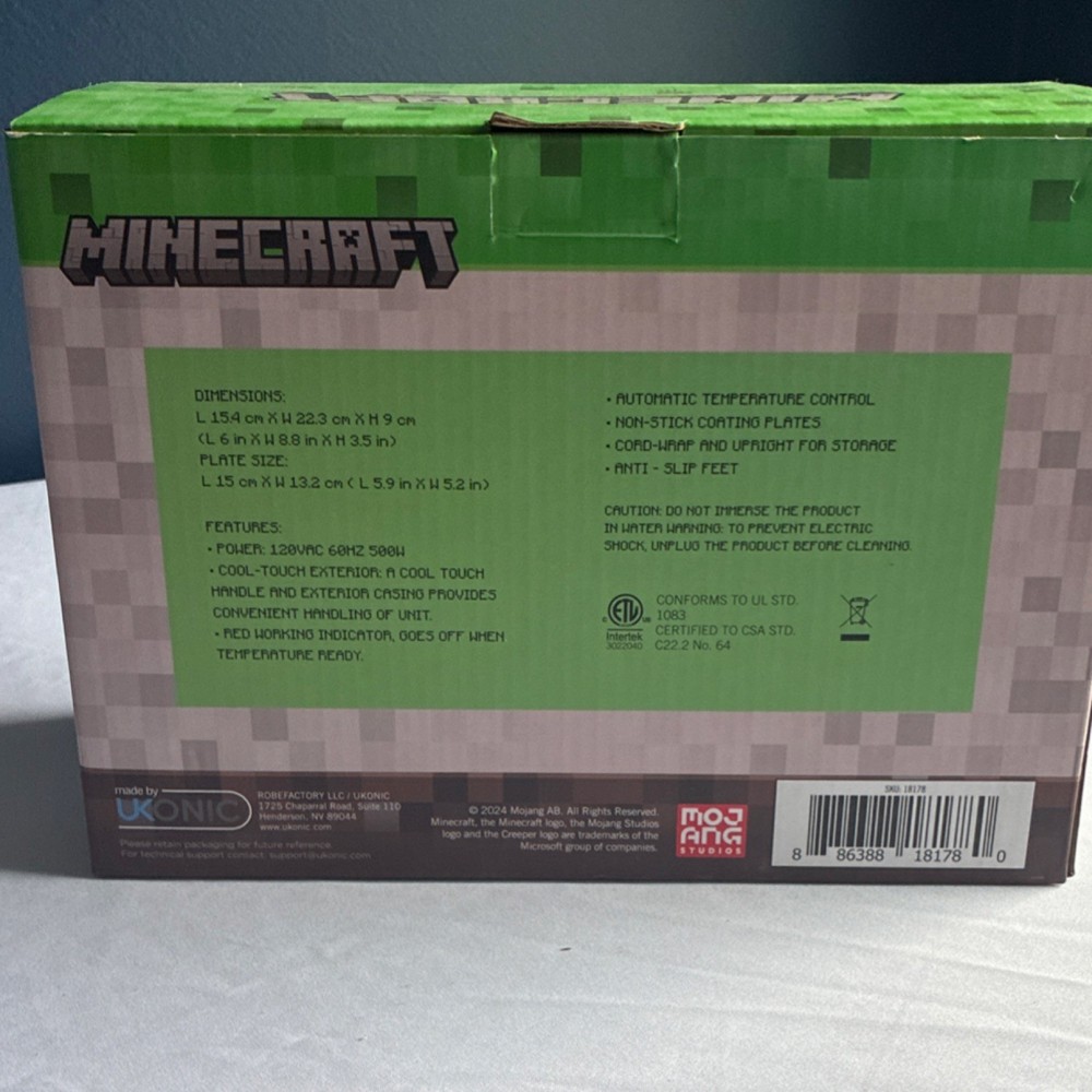 Minecraft Creeper Waffle Maker Green Non-Stick Plates Creeper Face Temp Control