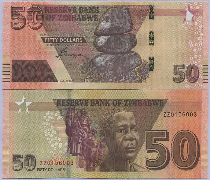 Zimbabwe 50 Dollars 2020 P 105 ZZ Replacement UNC