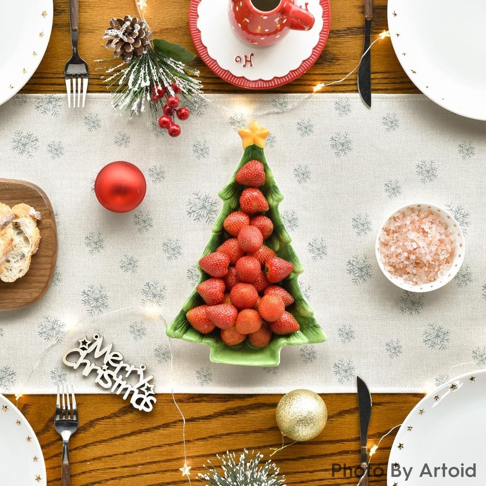 Artoid Mode Beige Pine Tree Snowflake Merry Table Runner, 13 x 72,