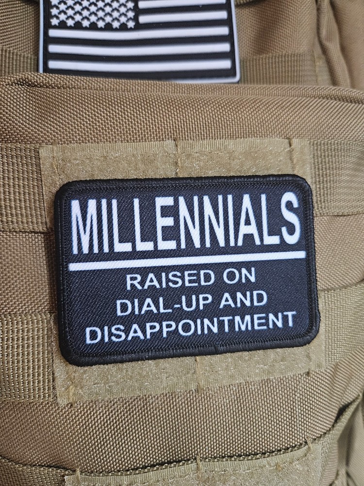 Millennials raised on dial up meme patch  2"x3" hook & loop backing morale patch