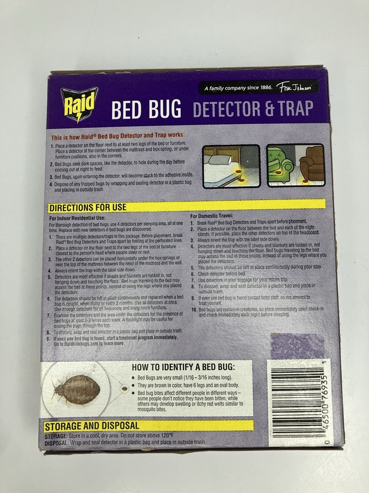 Raid Bed Bug Detector & Trap 4 Count Indoor Use, Easy Setup, Fast Detection NEW