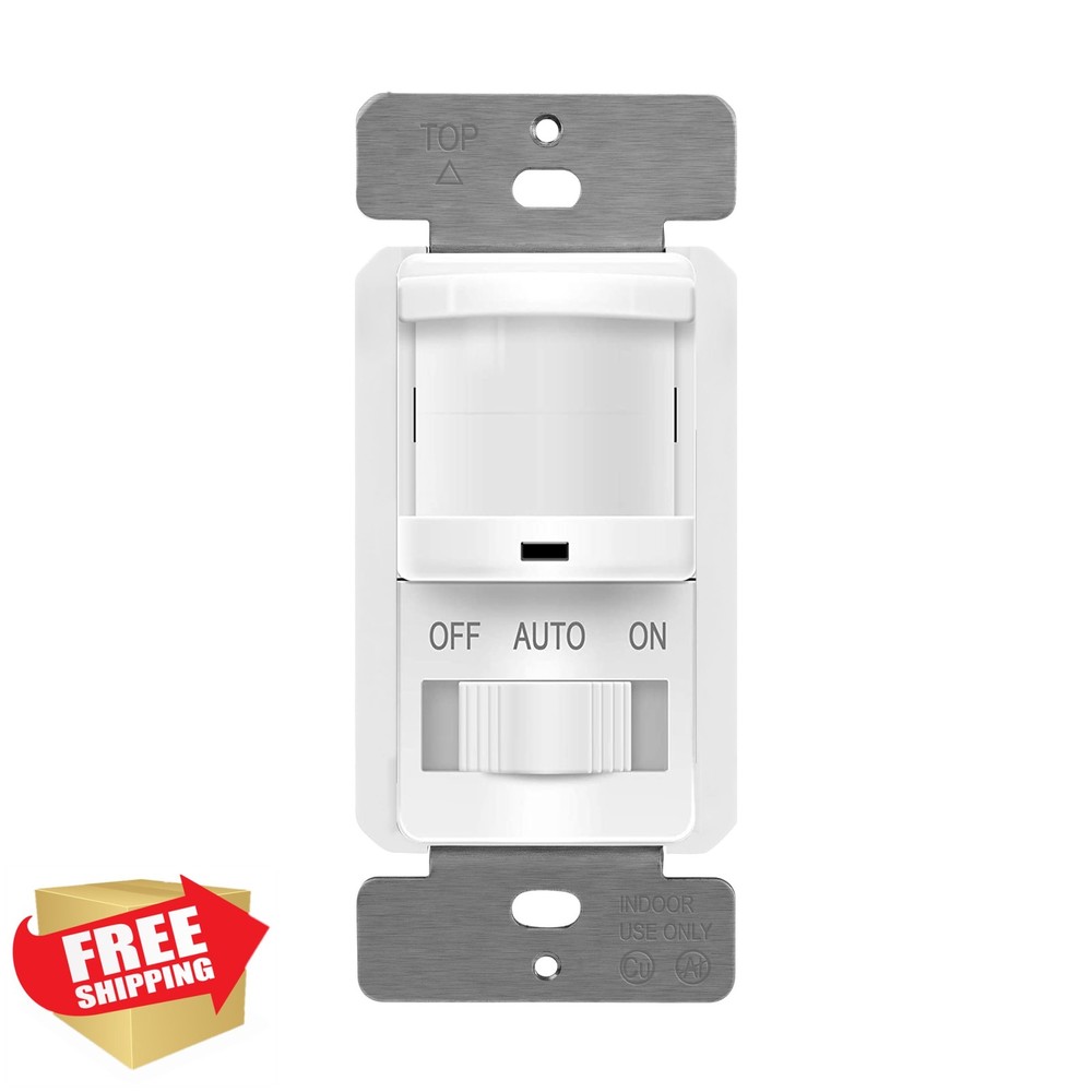 TOPGREENER In Wall PIR Motion Sensor Light Switch Single Pole White