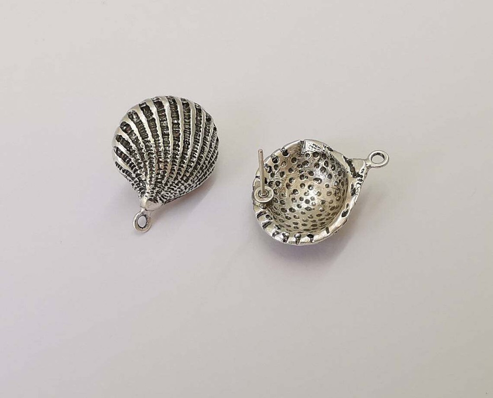 Seashell Ocean Earring Stud Base Posts Antique silver Plated Brass G25398