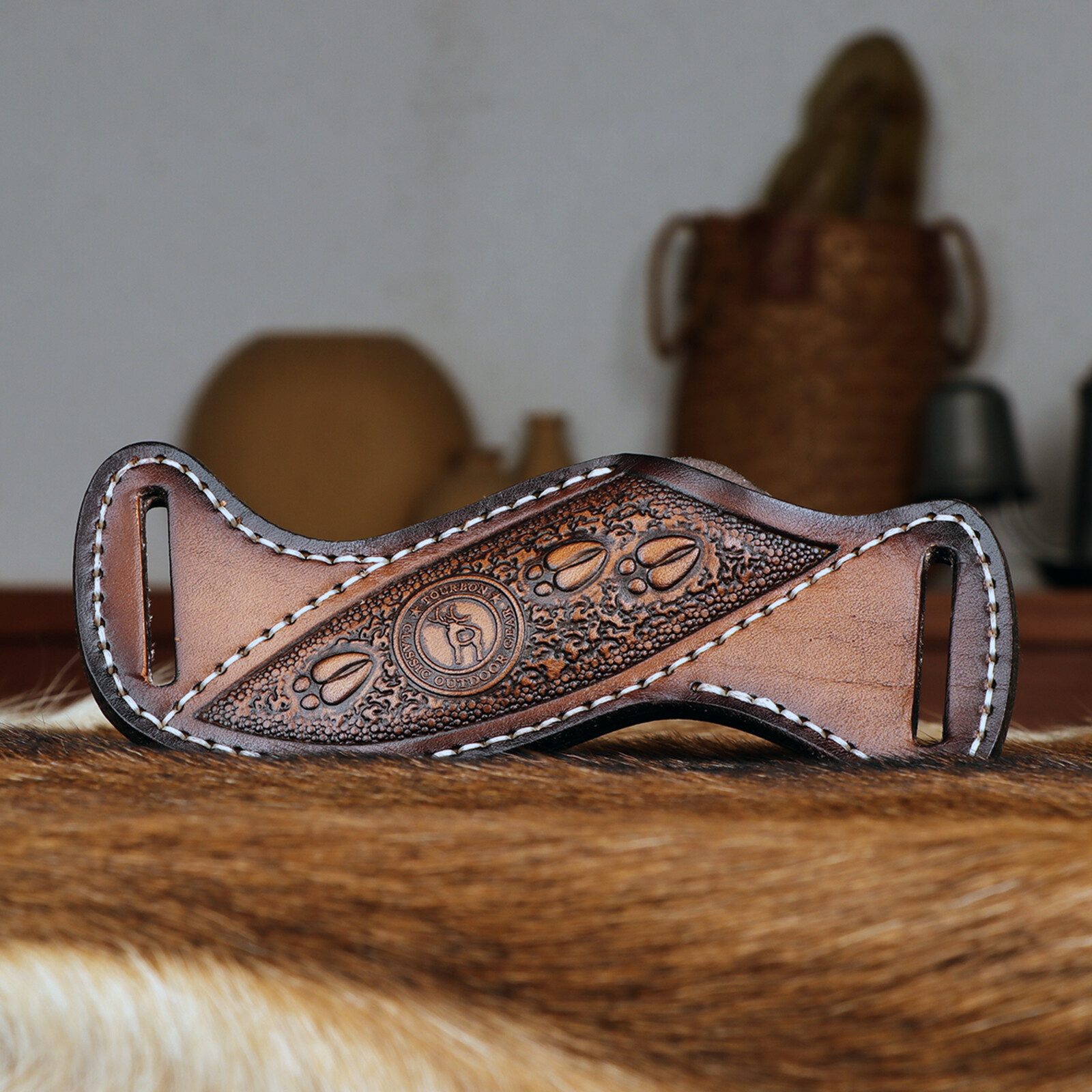 TOURBON Leather Fixed Blade Knife Sheath Slanted Pancake Belt Holster Hunting US