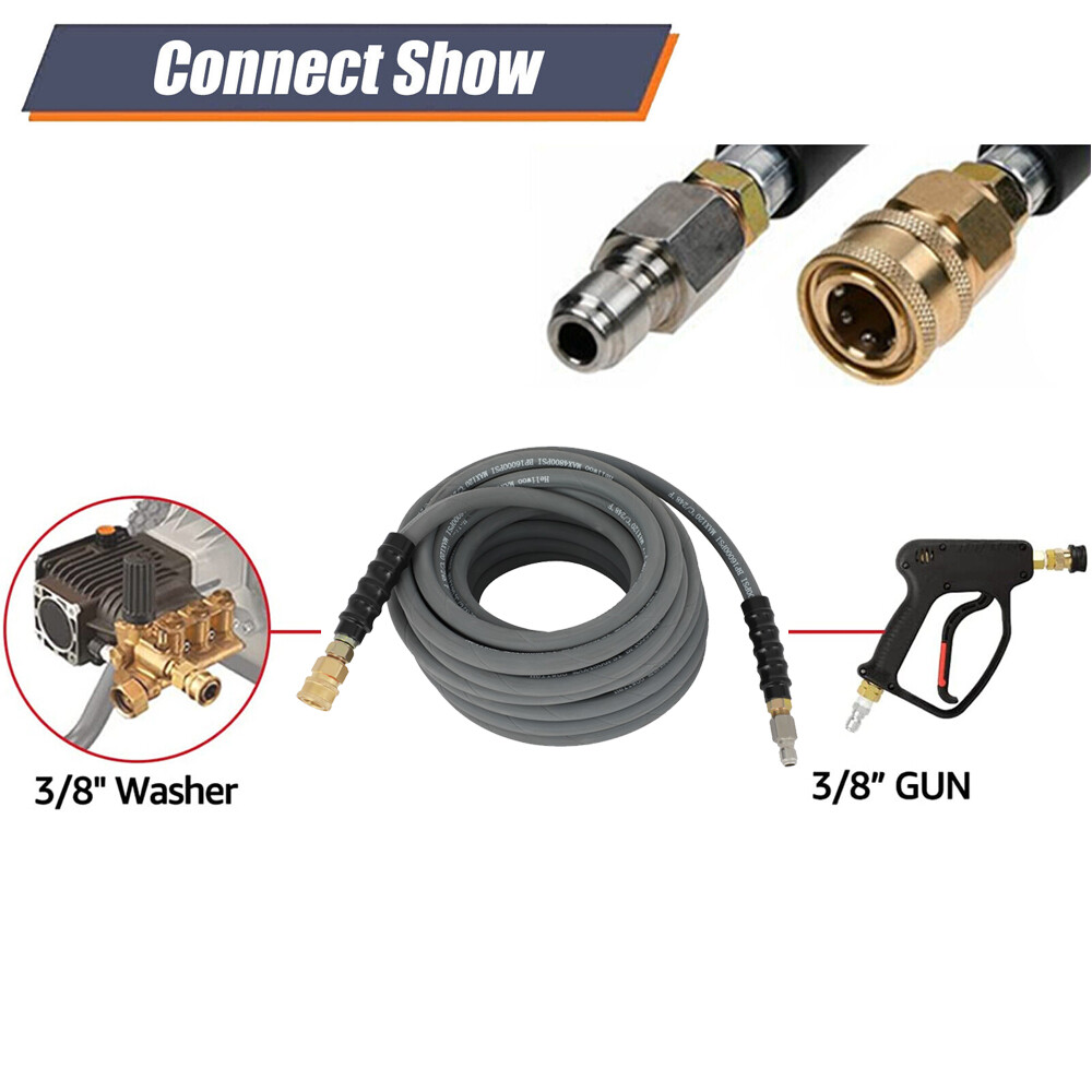 4000 PSI 50 ft / 100 ft 3/8" Pressure Washer Hose Non-Marking Gray With Couplers