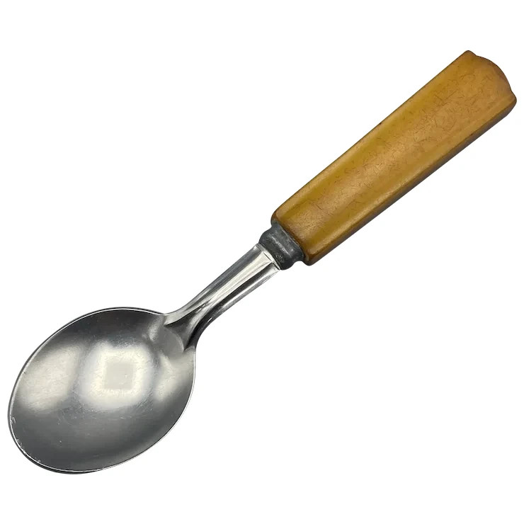 AS IS Vintage Hull Stainless Childs Spoon Bakelite Handle Flatware Butterscotch