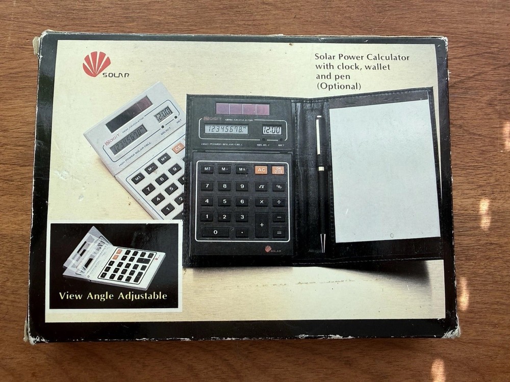 Solardesk Vtg LOGITECH Calculator w Notepad Case, Solar Powered Calculator