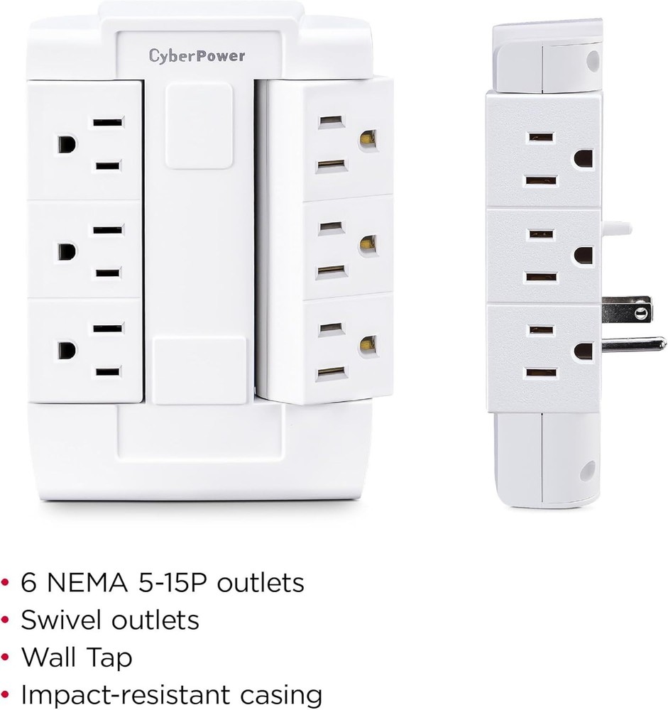 White 6 Outlet Swivel Wall Tap - Efficient Solution for Everyday Power Needs