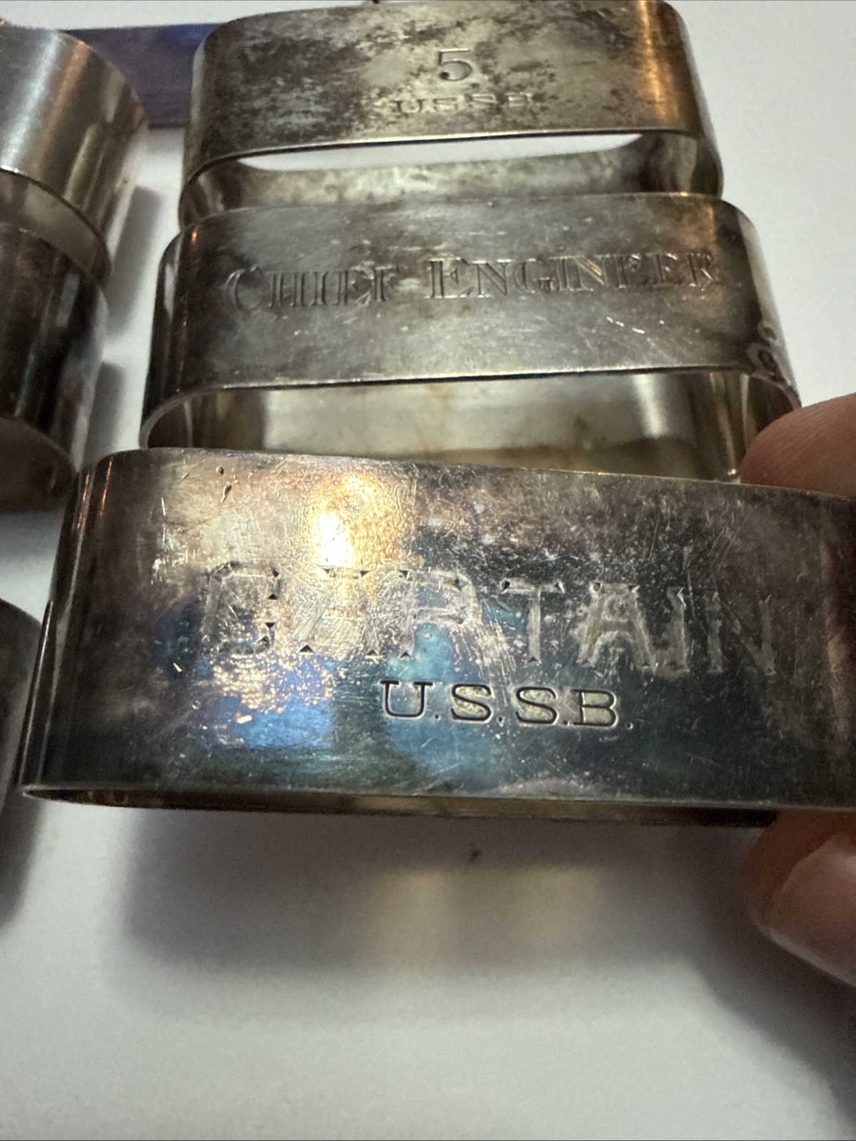 Rare Lot Of 7 INTERNATIONAL SILVER CO. USSB (US SHIPPING BOARD) NAPKIN RINGS