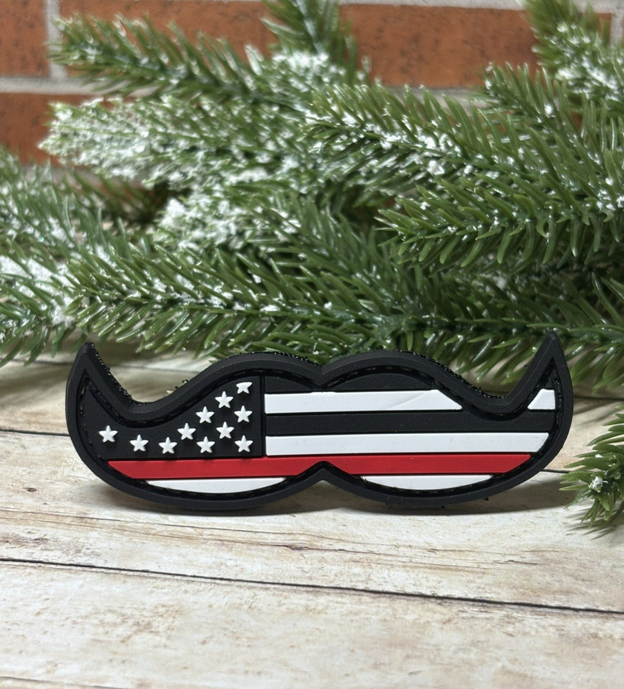 PVC Tactical Mustache Patch, Thin Red Line Flag Patch, Morale Firefighter Patch