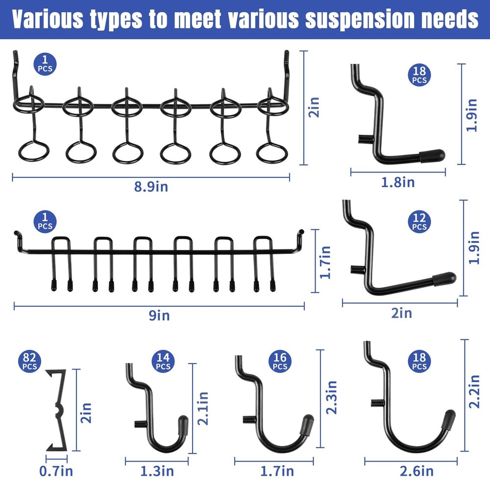 196 PCS Extra Thick 1/4" Pegboard Hooks Set, Heavy Duty Peg Board for Hanging...