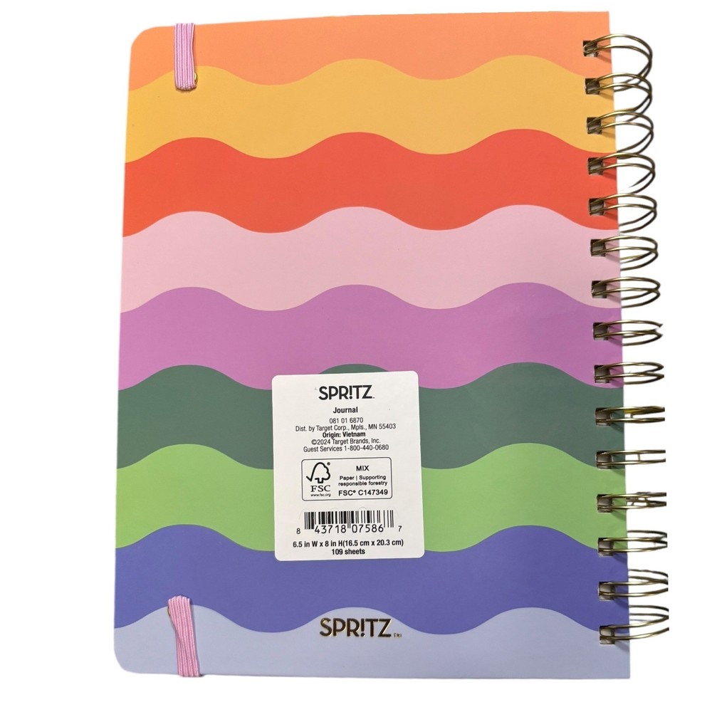Spritz Guided Journal Rainbow Wave Gold Wire Bound Planner Note Pad 8 x 6 New