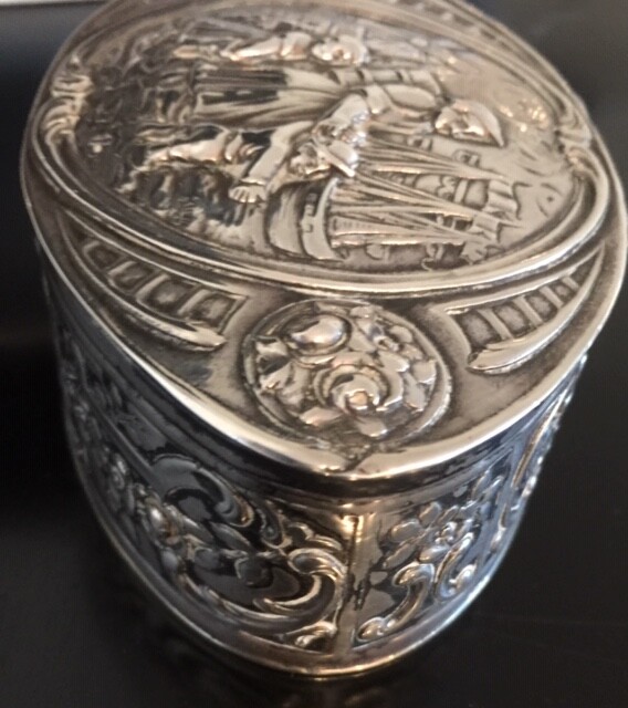 Silver Repousse Oval Box German 800