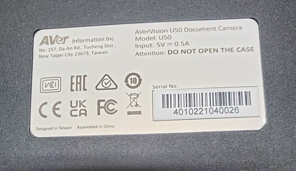 Aver AVerVision U50 Portable Light FlexArm Document Camera **NO CABLES**