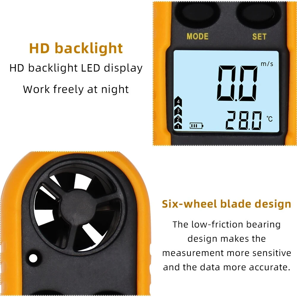 PORTABLE ANEMOMETER /THERMOMETER BACKPACKERING/MOUNTAINEERING WIND SPEED GUAGE!!
