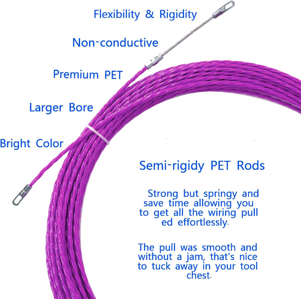 30M 100Ft Fish Tape Cable Puller Cable Rods Kit PET Electrical Cable Puller 4Mm