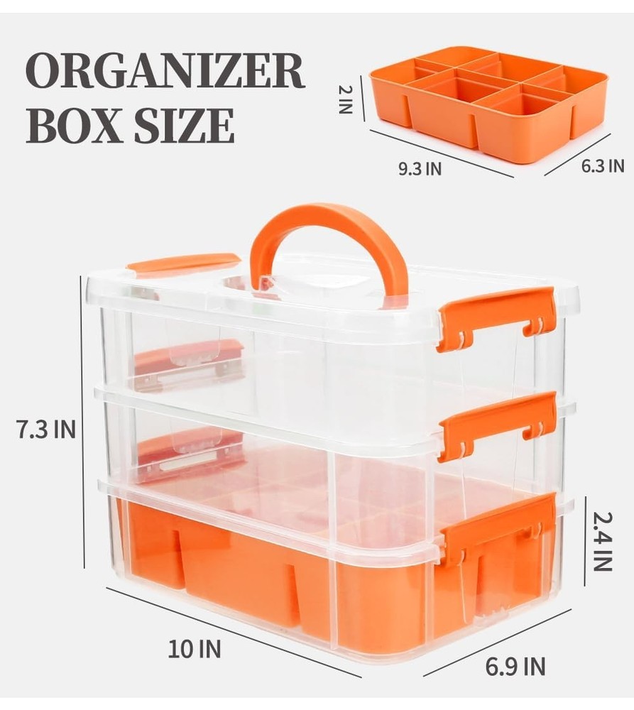 3 Layers Craft Storage Box, Storage Bins with Lids, Plastic Storage Container...