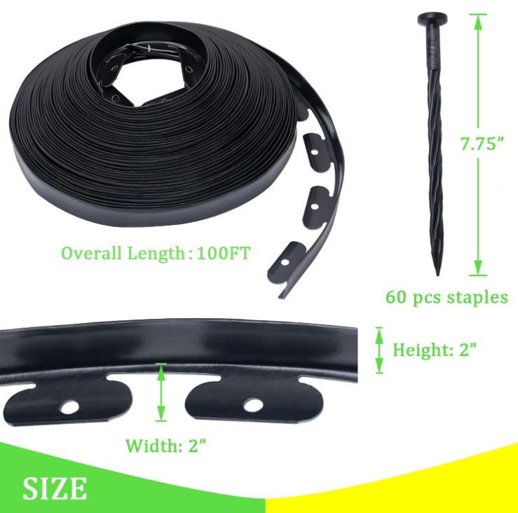 Borde para jardín 2” x 100FT con estacas y conectores, fácil instalación