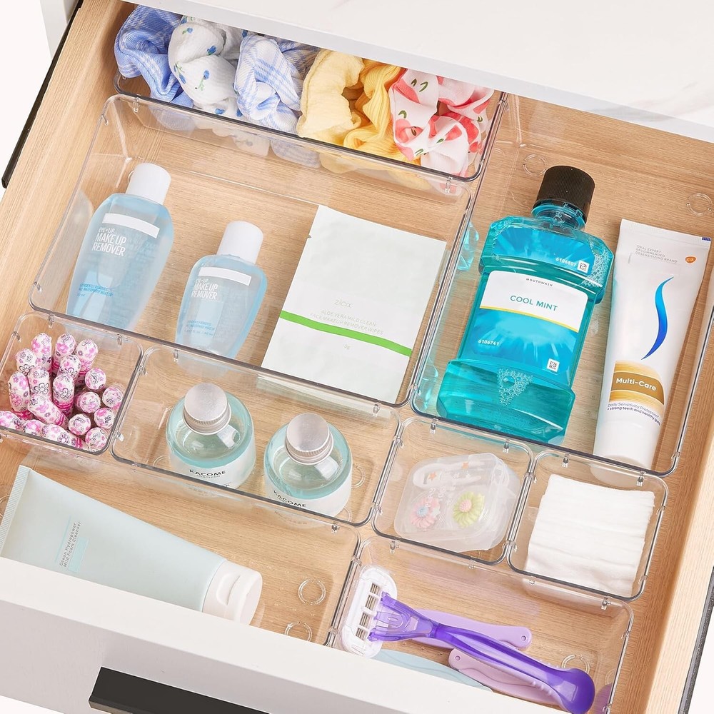25 PCS Clear Plastic Drawer Organizers Set - Versatile & Stackable Storage