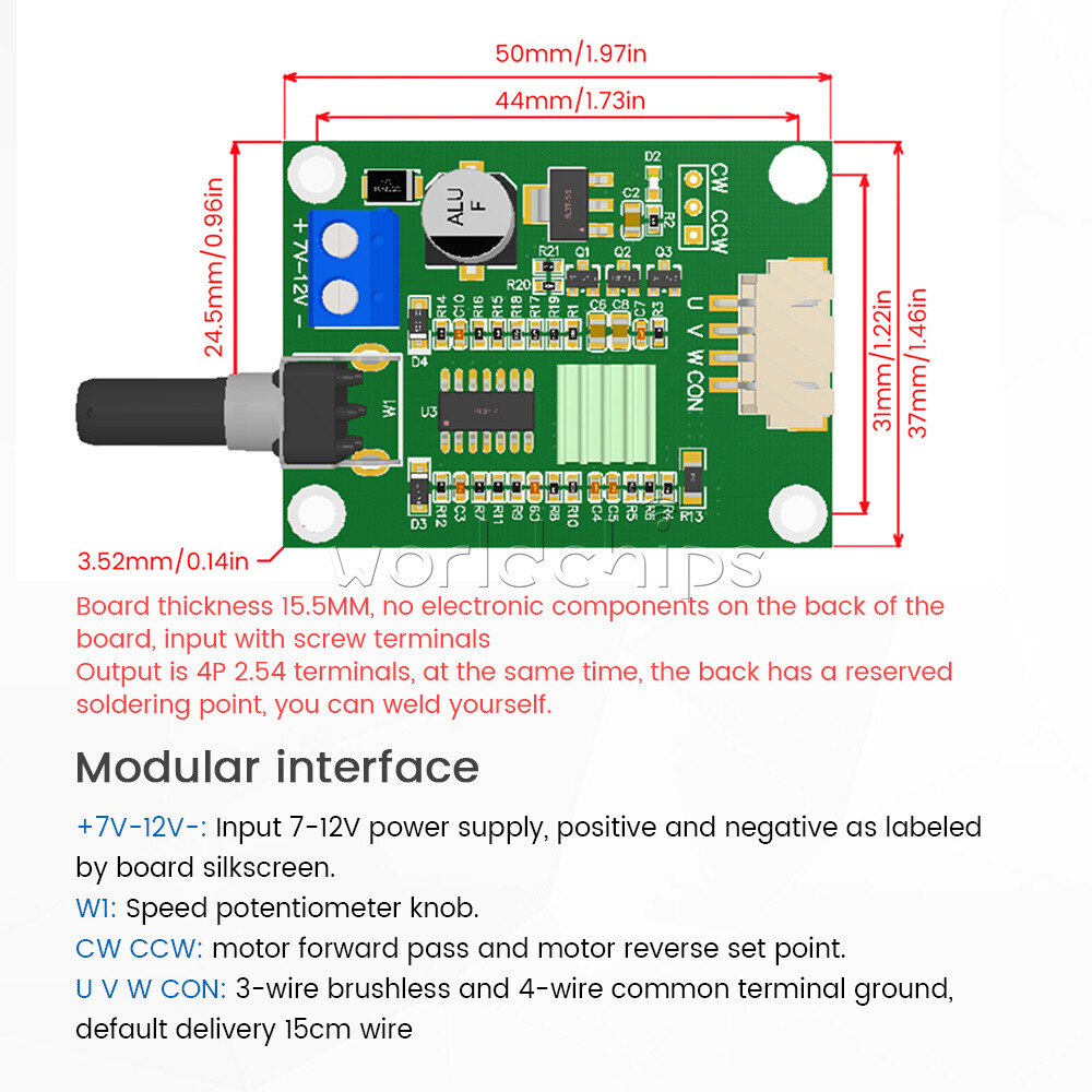 DC7V-12V DC Brushless Motor Driver Board Module Speed Controller + Terminal Wire