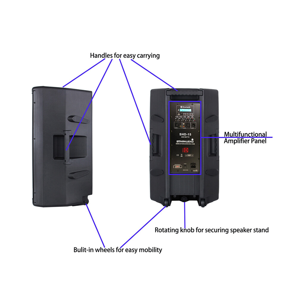 15" 2-Way 4000W Active Powered Speaker Bluetooth PA Stage Audio Speaker System