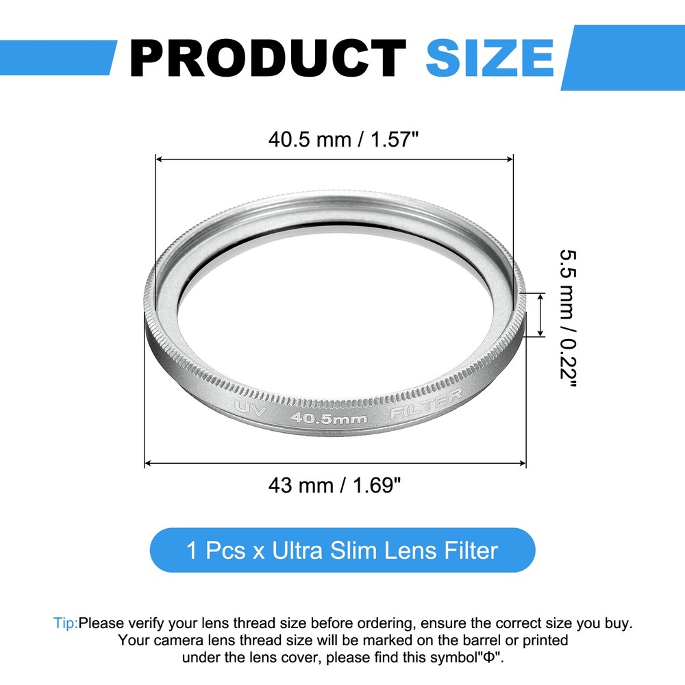 40.5mm Ultra Slim Lens Filter Multi Coating Camera Len Filter, Silver