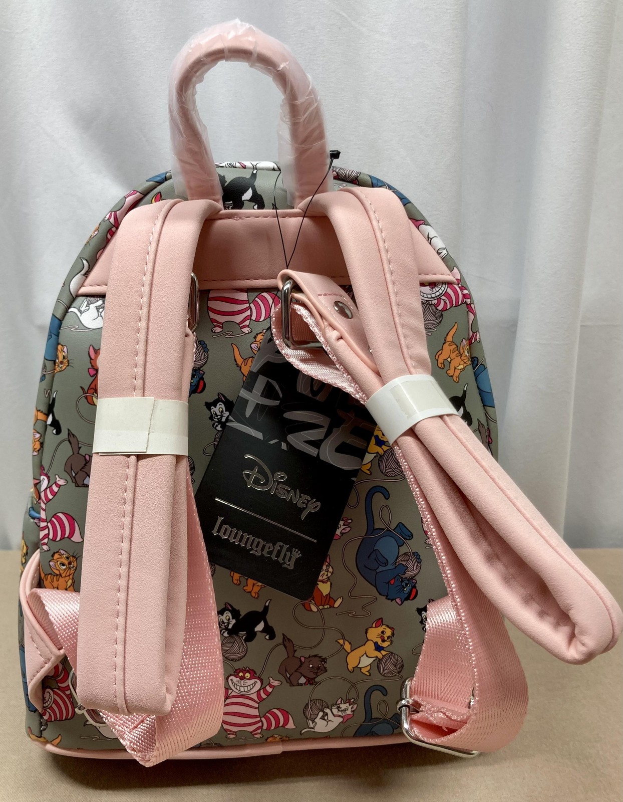 Disney Loungefly Cats Kittens Yarn Allover Print Mini Backpack Pink Gray NWT
