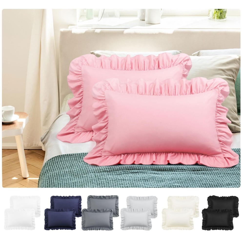 Microfiber Ruffle Pillowcases 2 Pcs Soft Envelope Closure