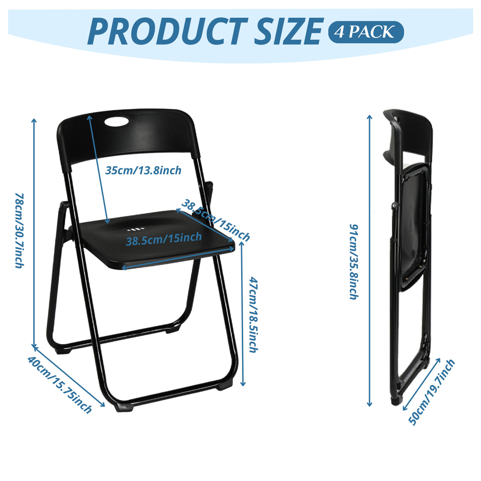 4 PCS Black Outdoor Heavy Duty Plastic Folding Chair with Reinfoced Steel Frame