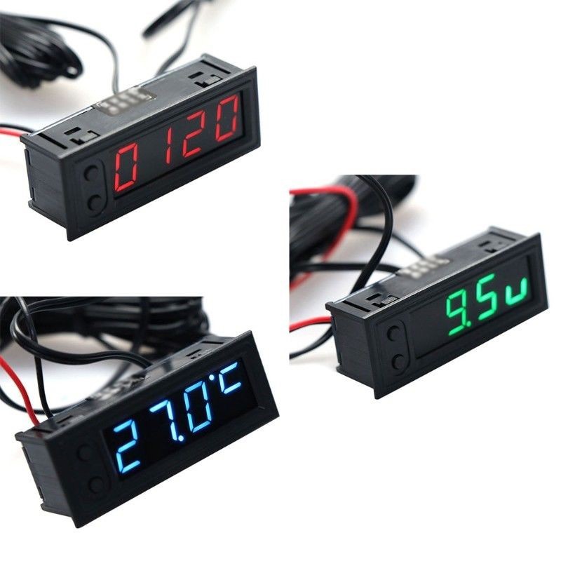 Dc 12v Multi-functional Car Auto Lcd Led Display Digital Clock Alarm Thermometer