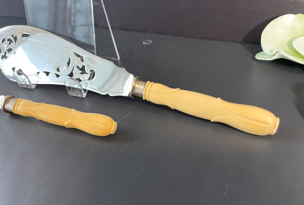 Antique Victorian Silver Plate Serving Fish Knife & Fork Set