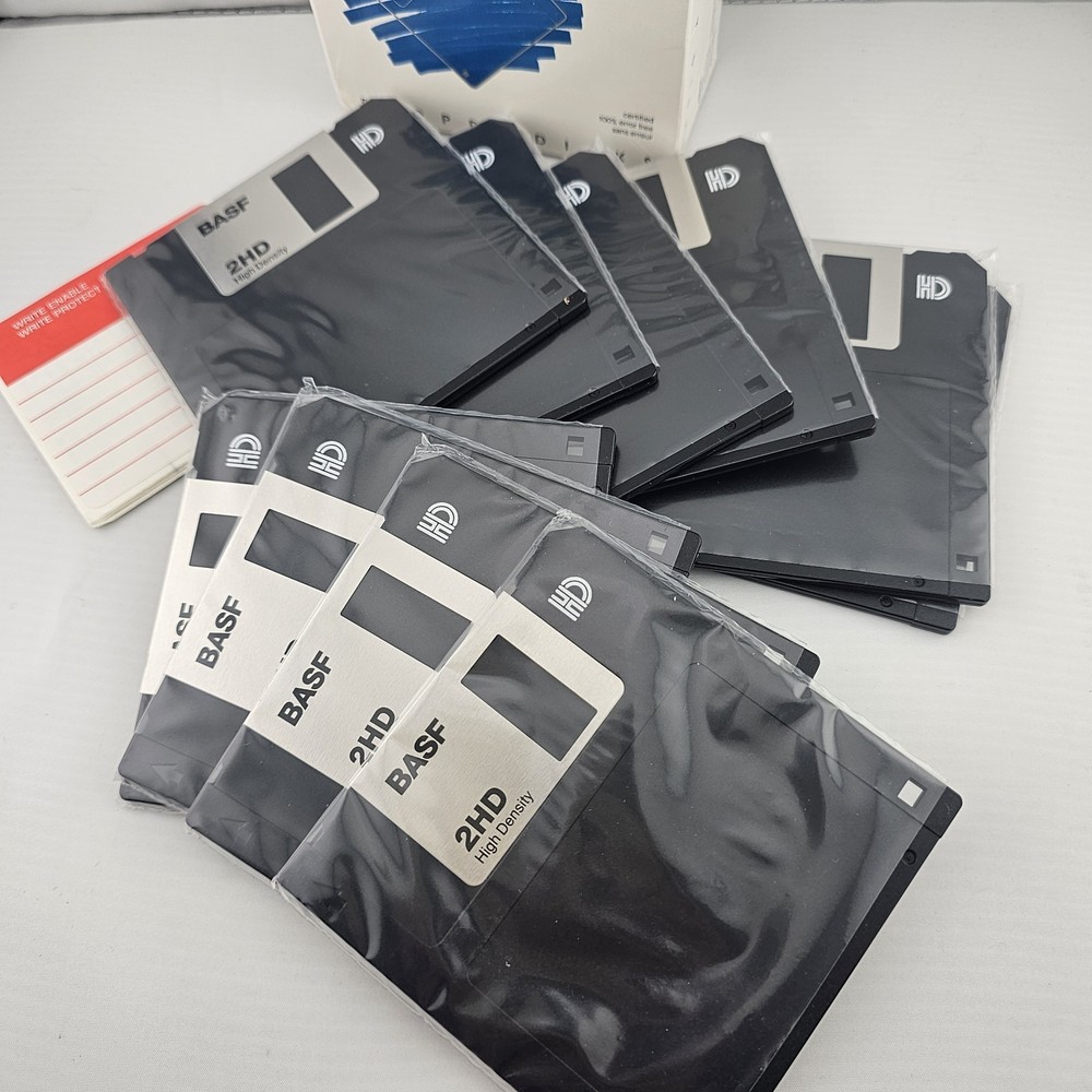 10 5¼ " 5.25 double Faced 2s/HD Floppy Diskettes Basf