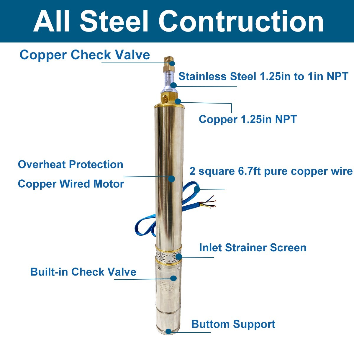 4" 600W Solar Pump Submersible Pump Bore Deep Well Pump+MPPT Controller DC 48V