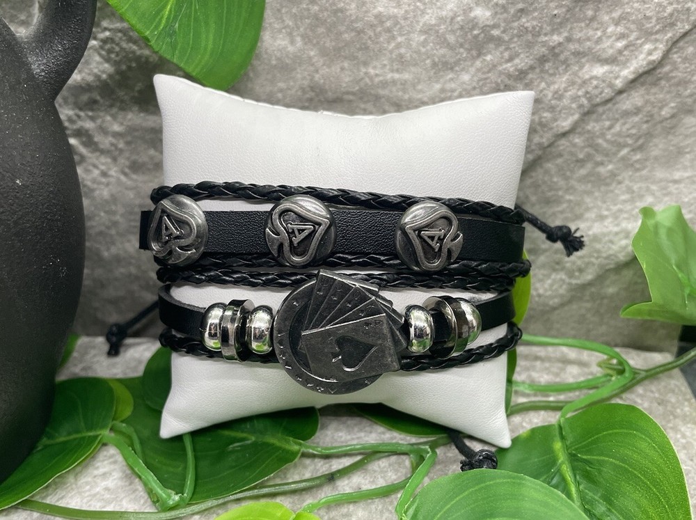 2 PC Leather Bracelet Stackable Adjustable Tie New  Free Ship B2844