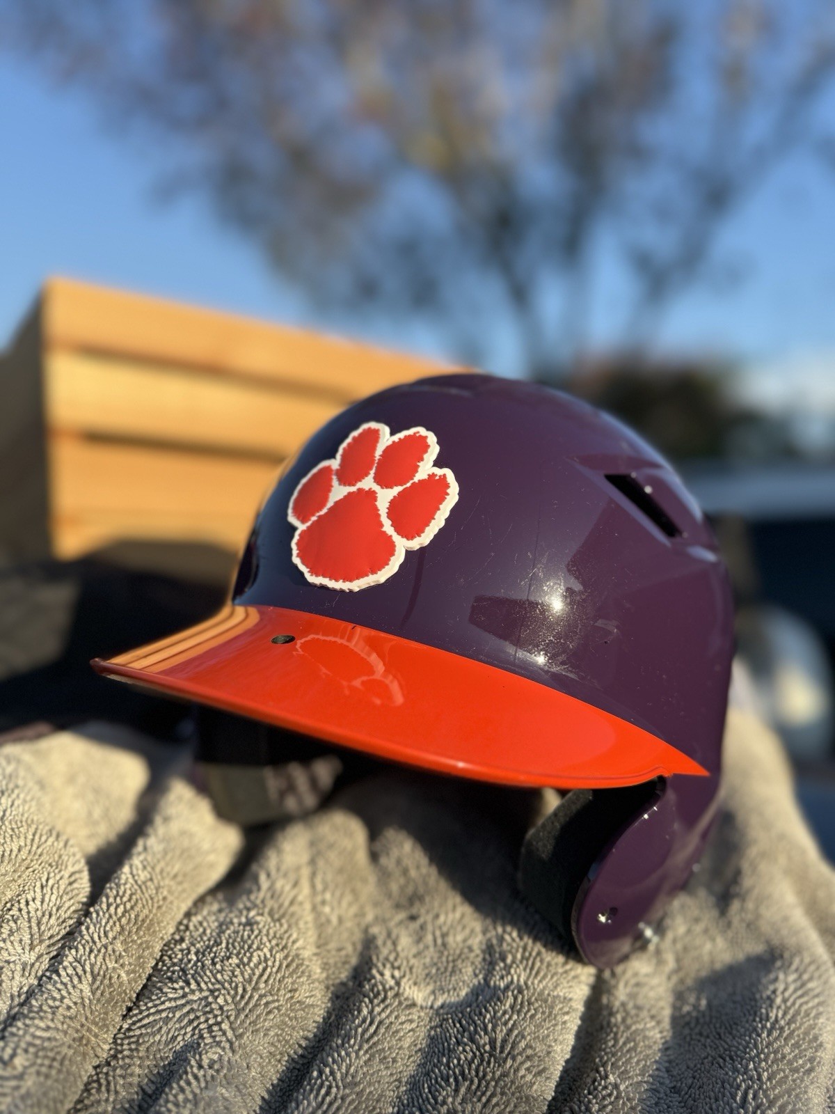 CLEMSON TIGERS CUSTOM SCHUTT SOFTBALL BATTING HELMET USED