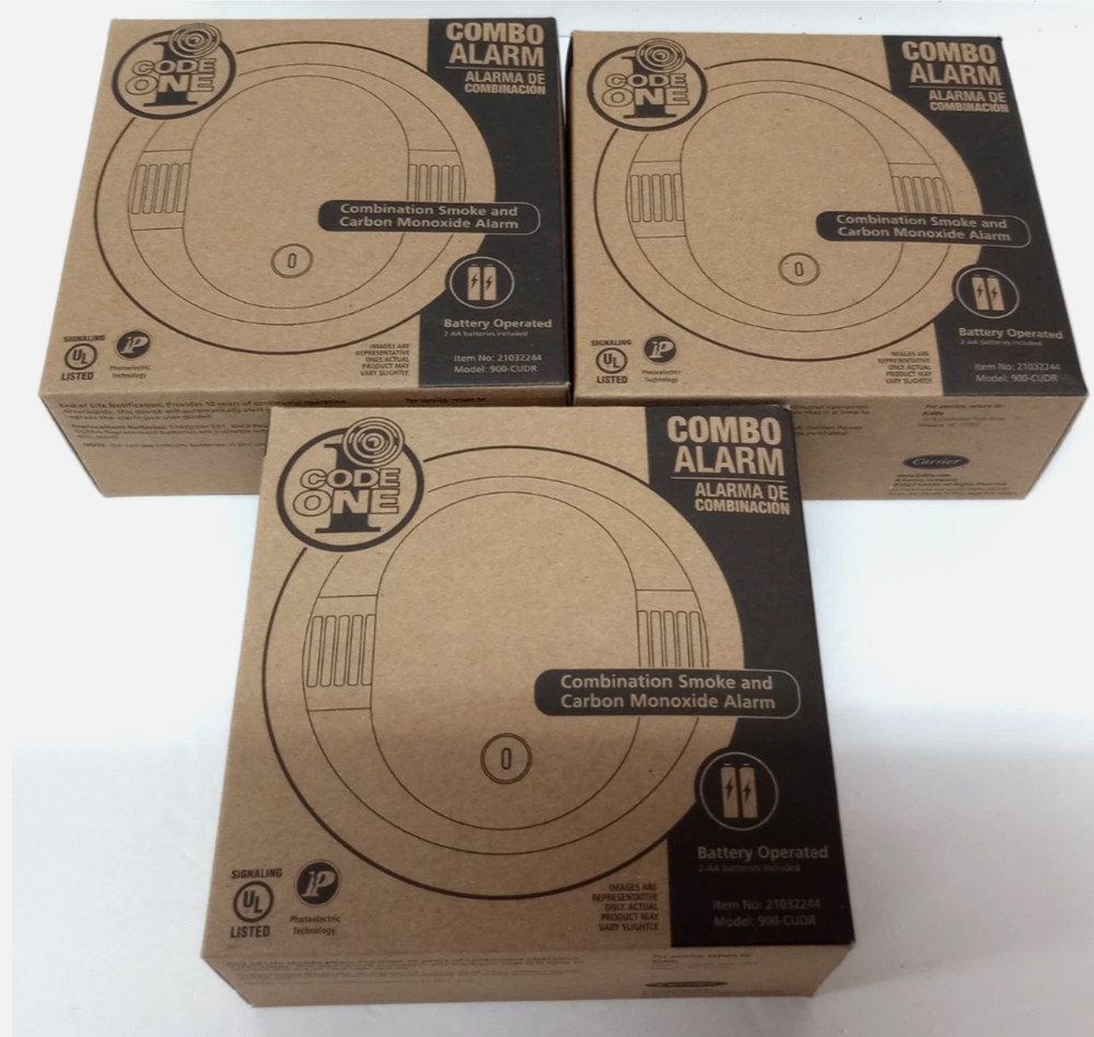3-Pack Kidde 900-CUDR Code One Battery Powered Smoke & Carbon Alarm Detector