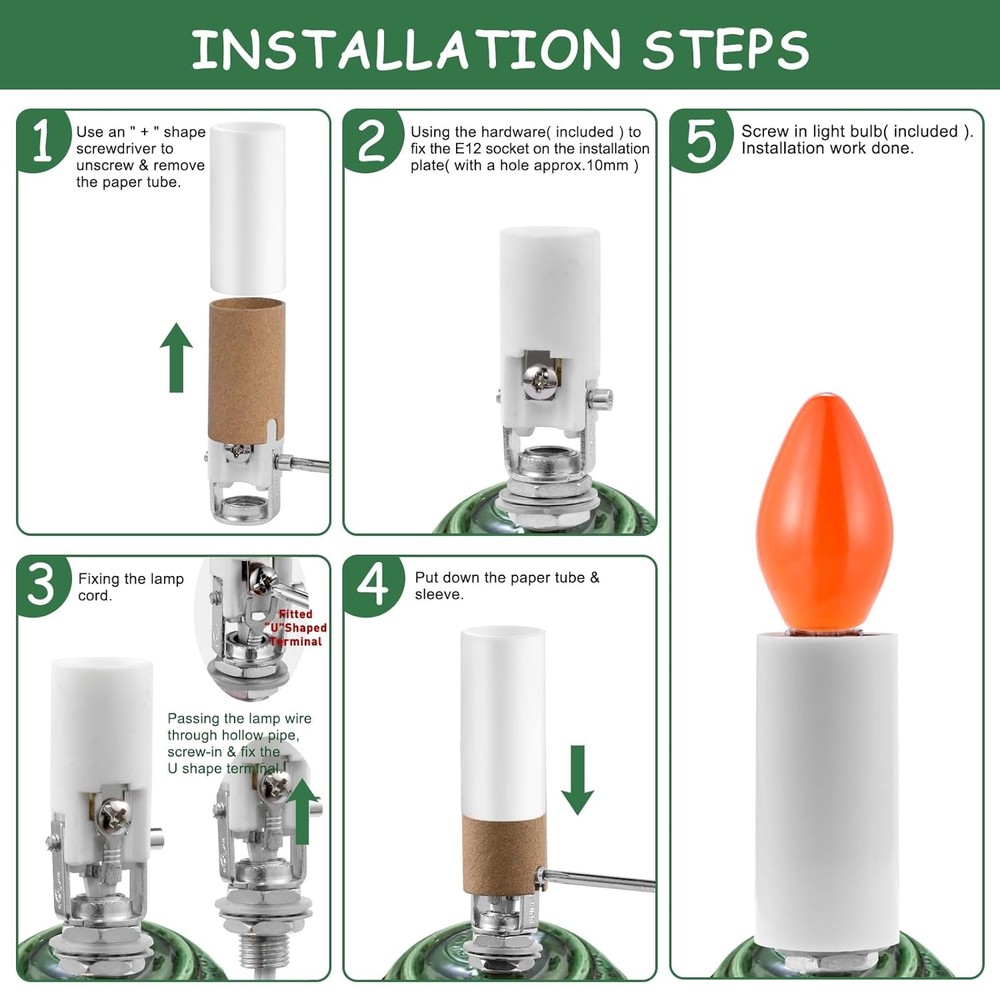 Ceramic Tree Lights - Night Light Rewire Kit with E12 Candelabra Base Socket Wir