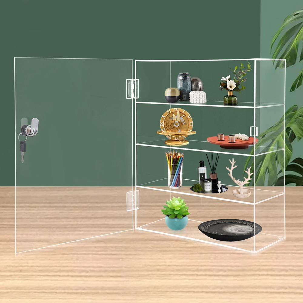 Acrylic Display Case Countertop Clear Box Dustproof Shelves Showcase with Lock