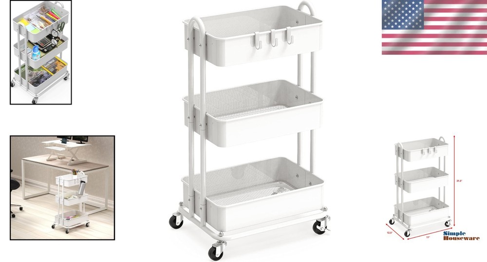 Metal Rolling Cart with Locking Wheels
