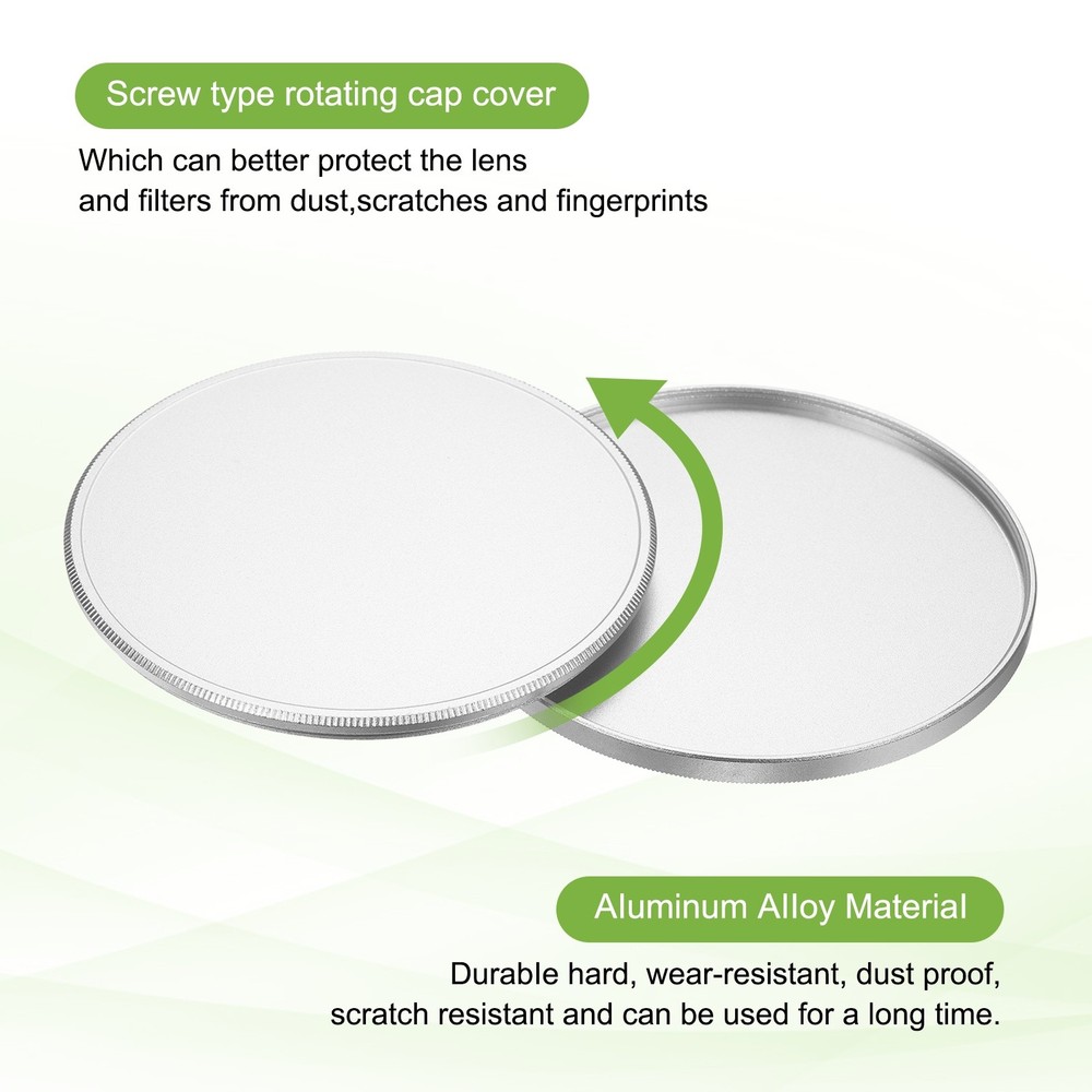 2Pcs 67mm Metal Lens Cap Universal Lens Filter Stack Cap Slim Stack Silver