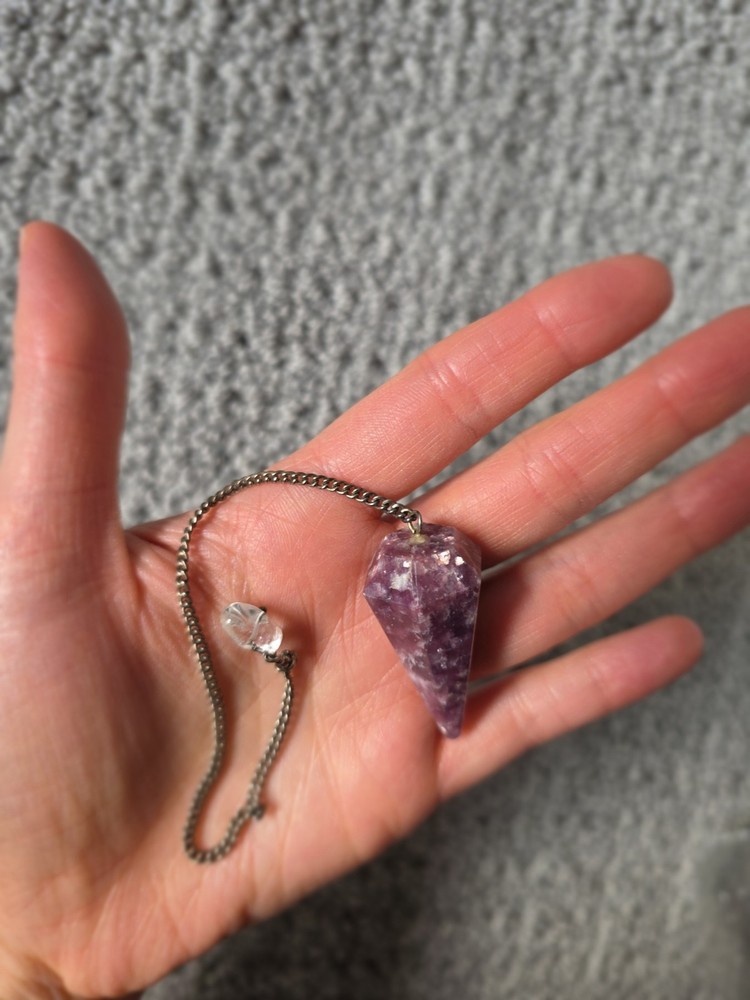 Lepidolite Crystal Pendulum with Clear Quartz