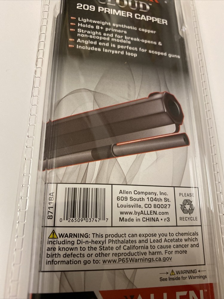 Thunder Cloud 209 Inline Muzzleloader Primer Capper by Allen Holds 8 Primers NEW