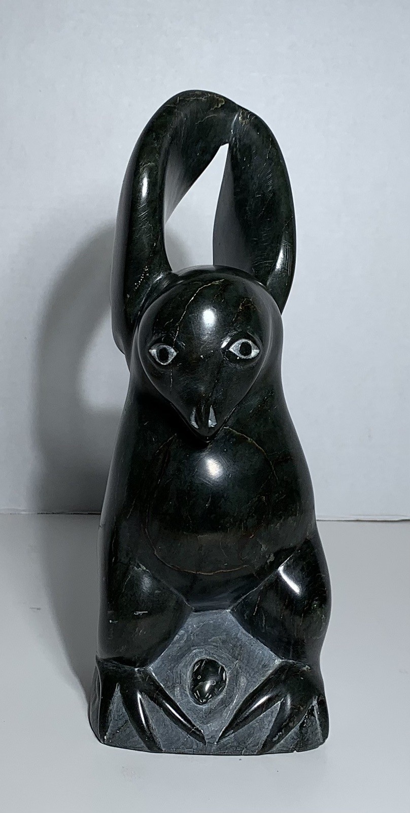 Vintage INUIT SOAPSTONE BIRD CARVING SIGNED 13” CANADIAN